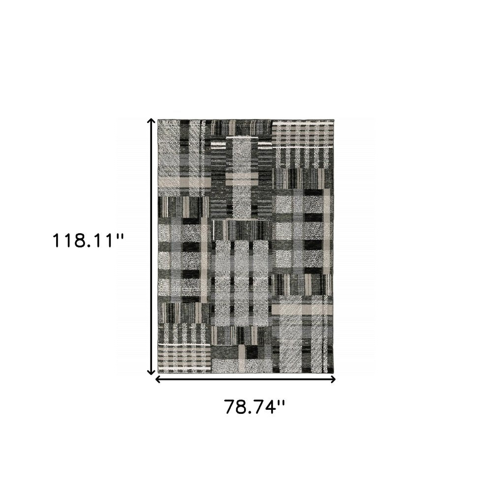 7' X 10' Gray and Black Geometric Power Loom Area Rug