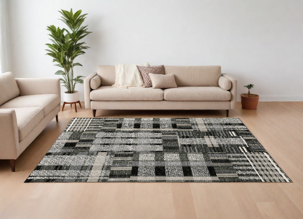 7' X 10' Gray and Black Geometric Power Loom Area Rug