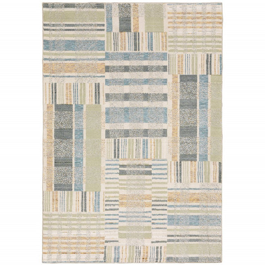 10' X 13' Blue And Green Geometric Area Rug