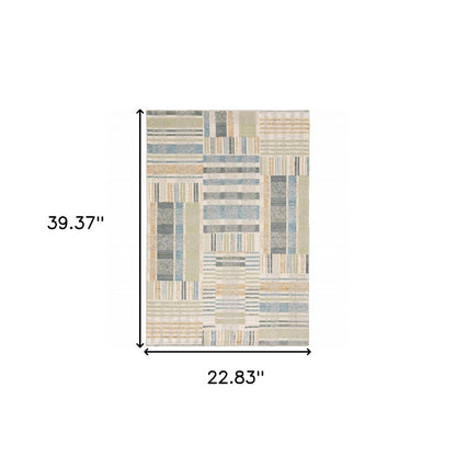 2' X 3' Blue And Green Geometric Area Rug