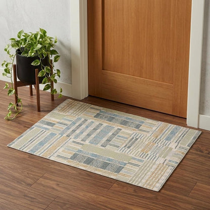 2' X 3' Blue And Green Geometric Area Rug