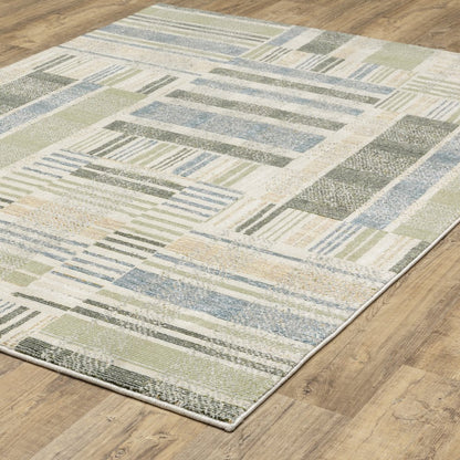 2' X 3' Blue And Green Geometric Area Rug
