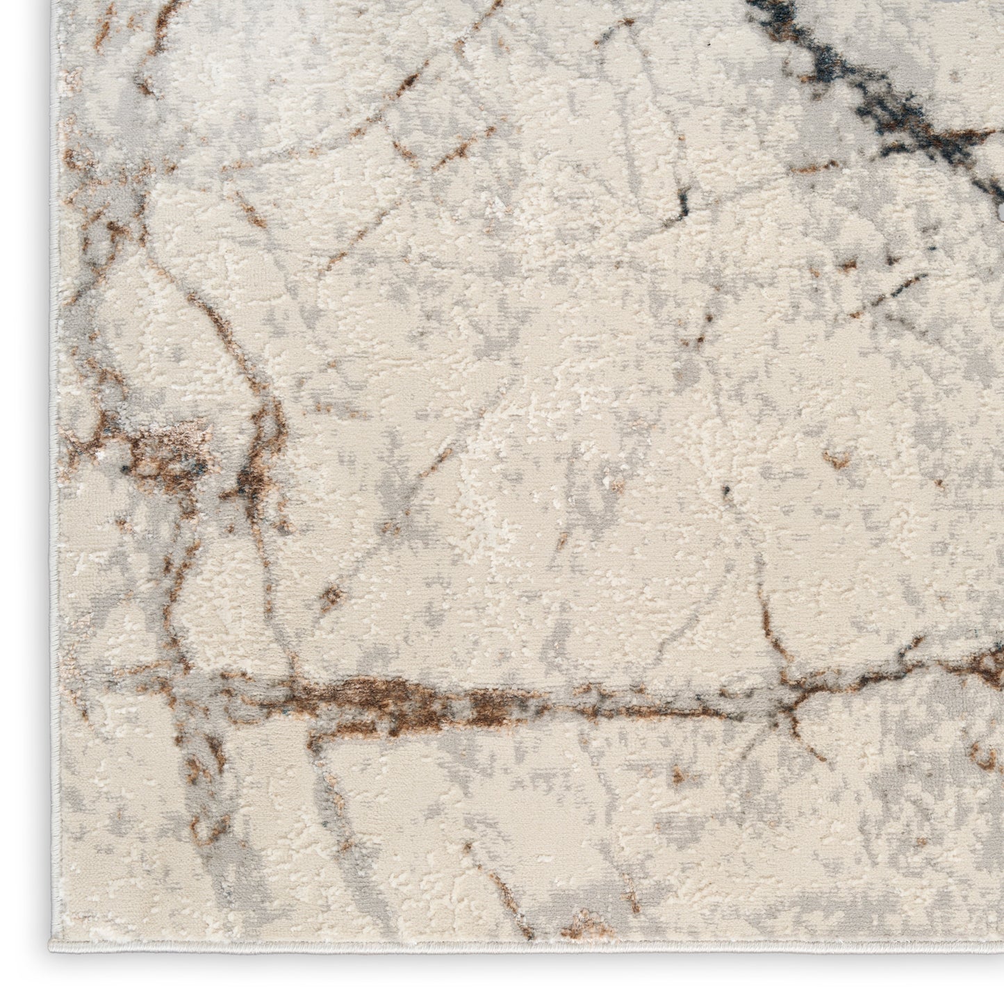 Beige marble-pattern rug with gray and brown veining and a plush textured pile.
