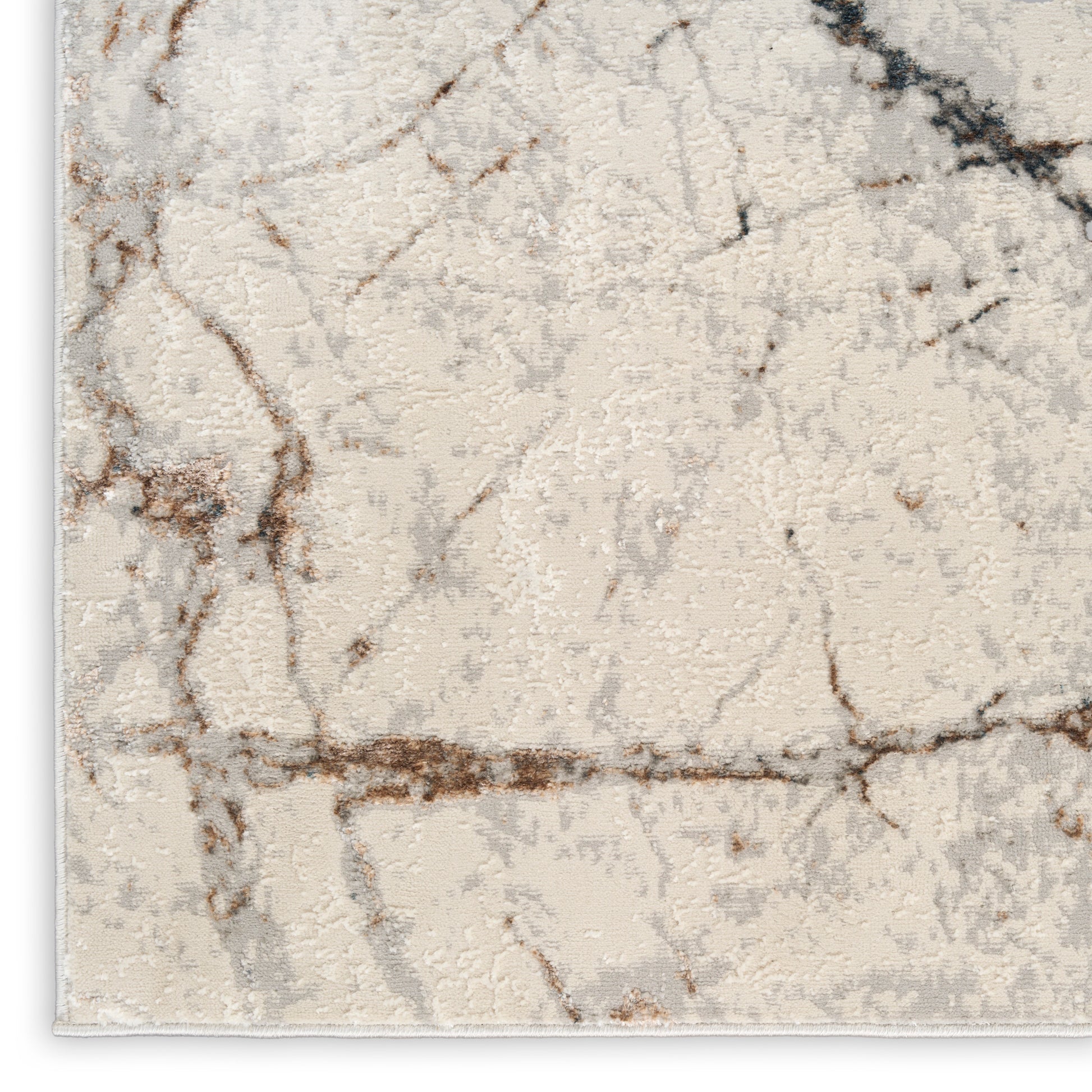 Beige marble-pattern rug with gray and brown veining and a plush textured pile.