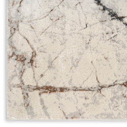 Beige marble-pattern rug with gray and brown veining and a plush textured pile.