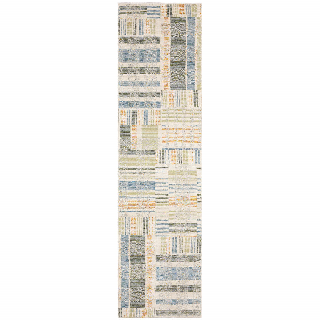 8' Runner Gray and Ivory Geometric Power Loom Runner Rug