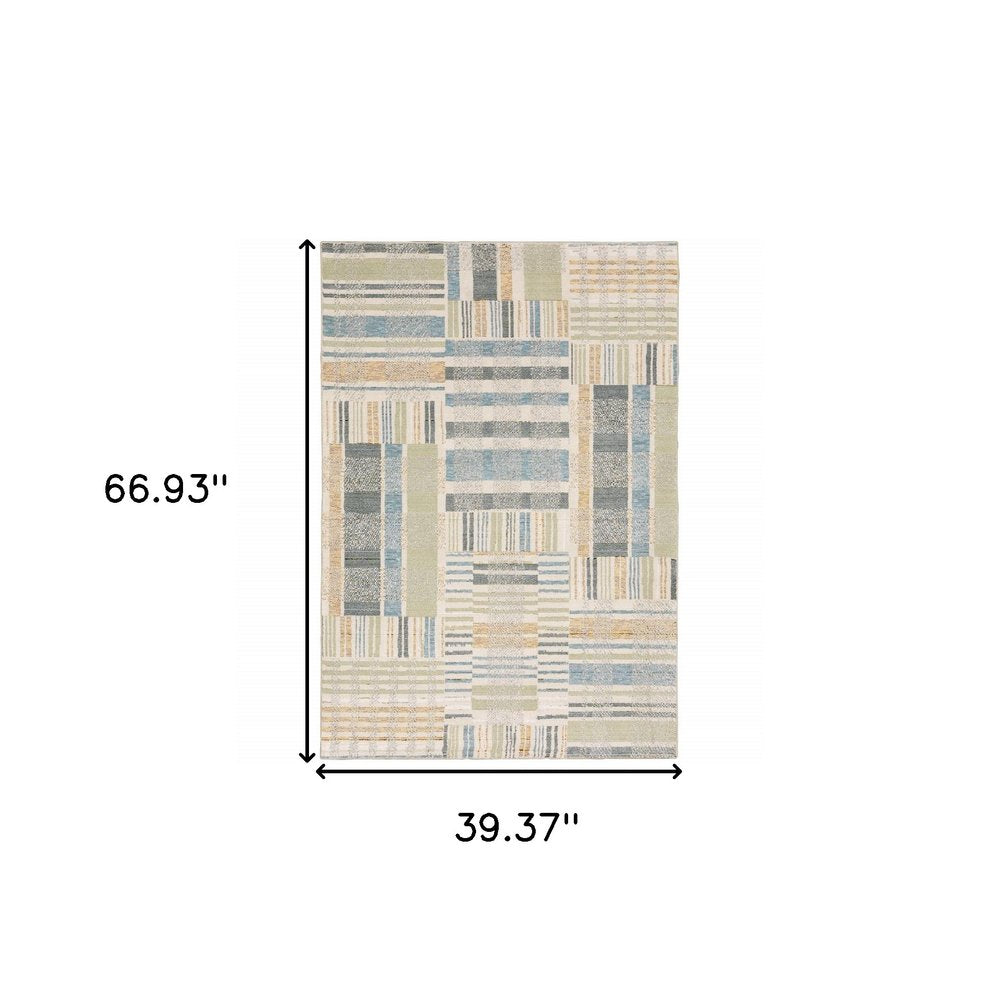 3' X 5' Blue And Green Geometric Area Rug