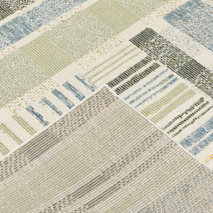 3' X 5' Blue And Green Geometric Area Rug