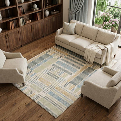 9' X 12' Blue And Green Geometric Area Rug
