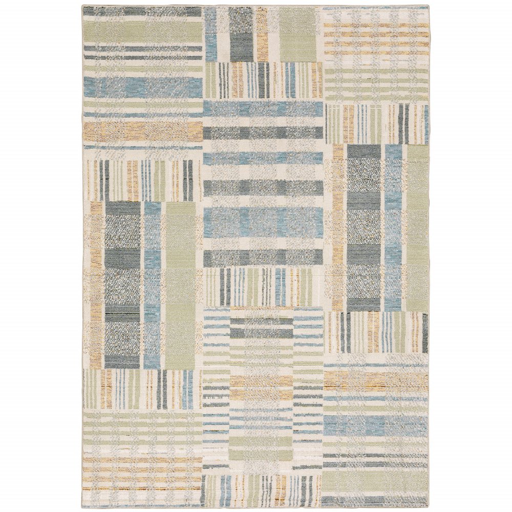 9' X 12' Blue And Green Geometric Area Rug