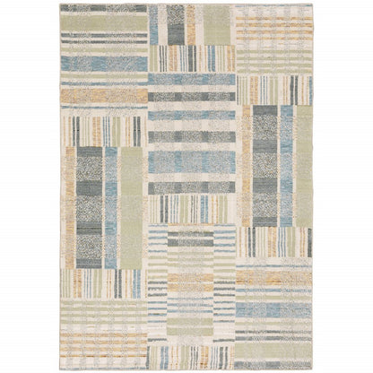 9' X 12' Blue And Green Geometric Area Rug