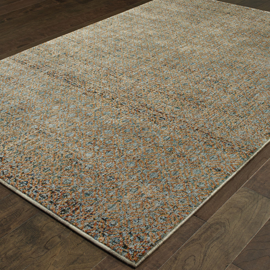 10' X 13' Blue and Silver Geometric Power Loom Area Rug