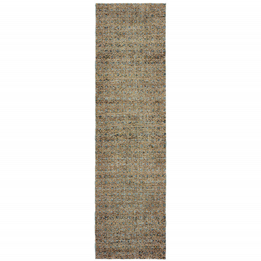 12' Runner Blue and Beige Geometric Power Loom Runner Rug