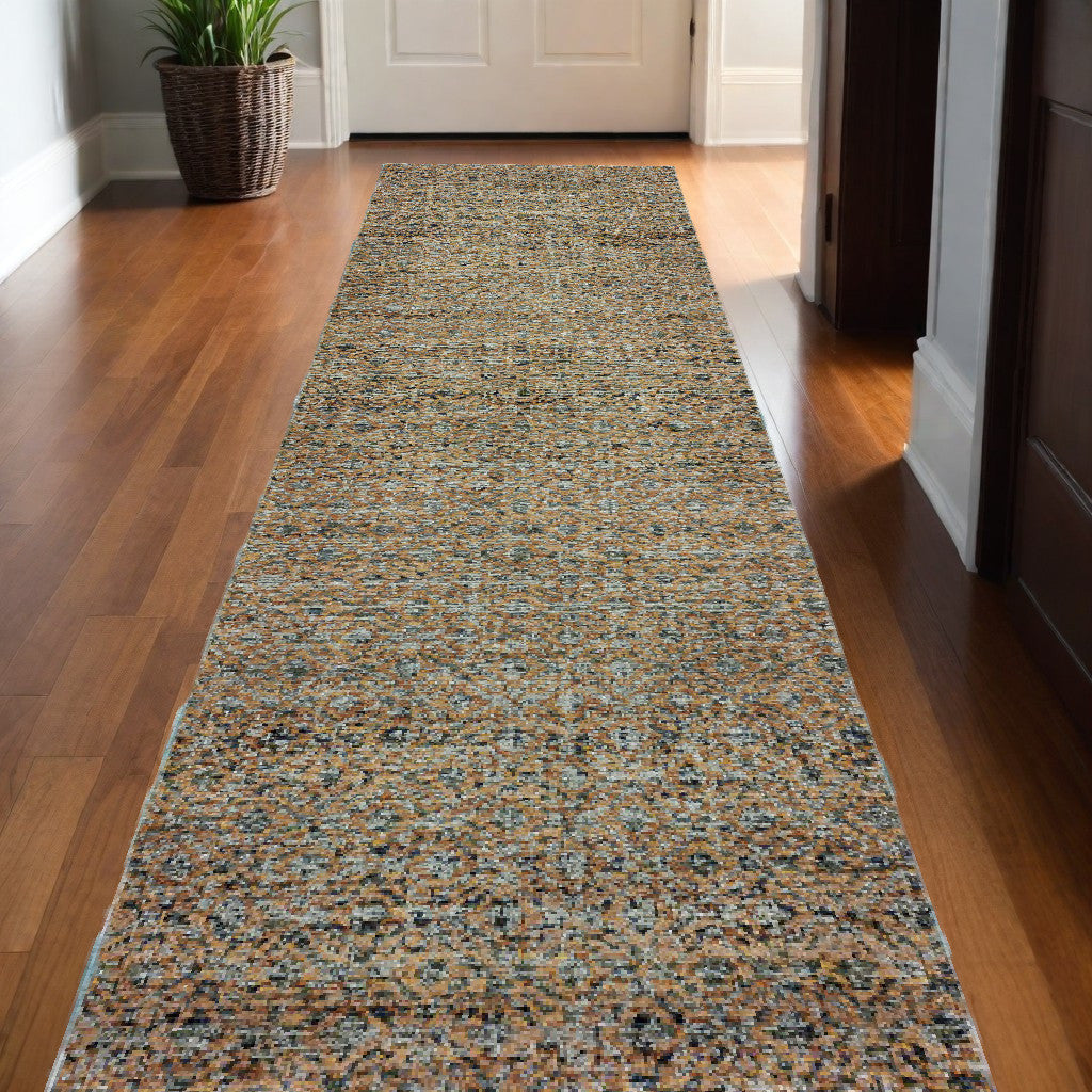 12' Runner Blue and Beige Geometric Power Loom Runner Rug