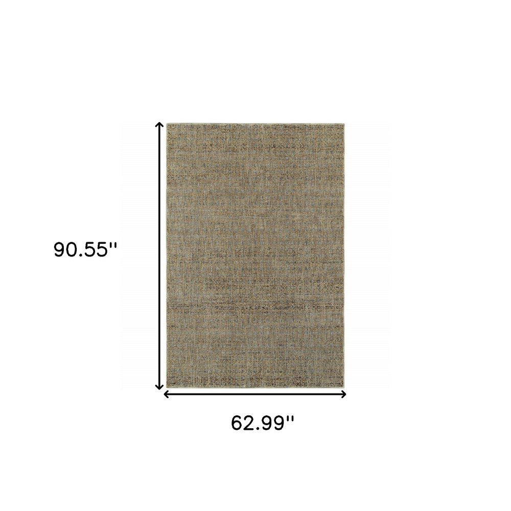5' X 7' Blue And Gold Geometric Distressed Area Rug