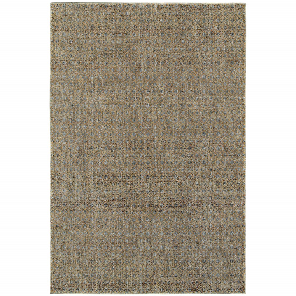 7' X 10' Blue And Gold Geometric Distressed Area Rug