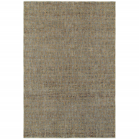 7' X 10' Blue And Gold Geometric Distressed Area Rug