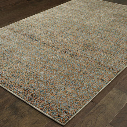 9' X 12' Blue And Gold Geometric Distressed Area Rug