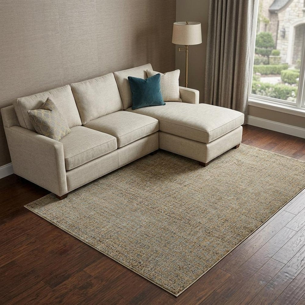 9' X 12' Blue And Gold Geometric Distressed Area Rug
