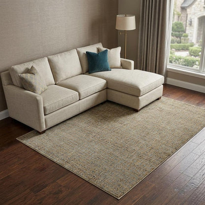 9' X 12' Blue And Gold Geometric Distressed Area Rug