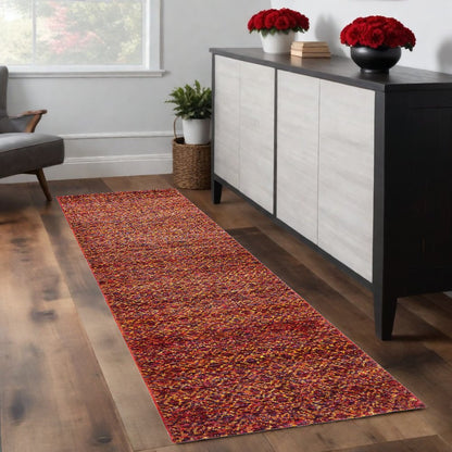 8' Red And Rust Geometric Distressed Runner Rug