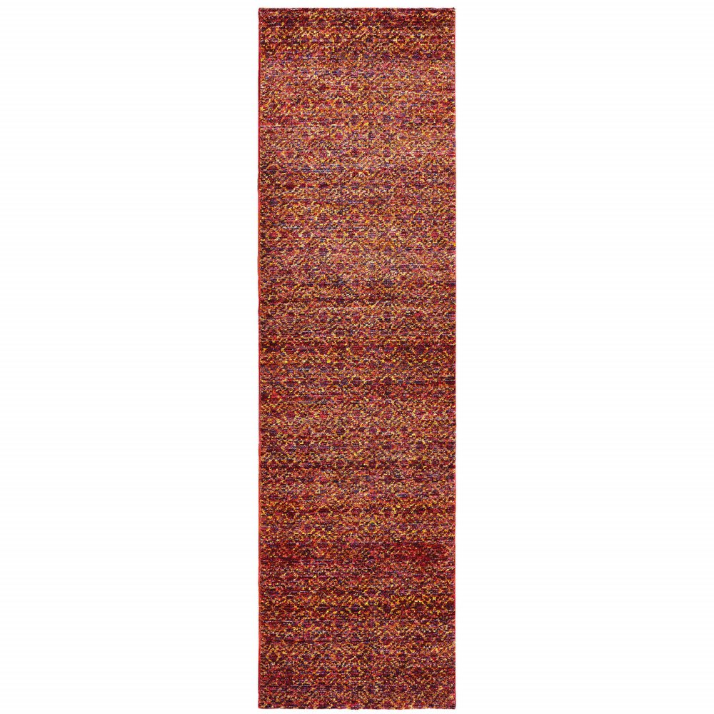 12' Red Gold And Blue Geometric Runner Rug