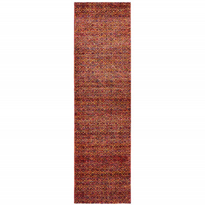 12' Red Gold And Blue Geometric Runner Rug
