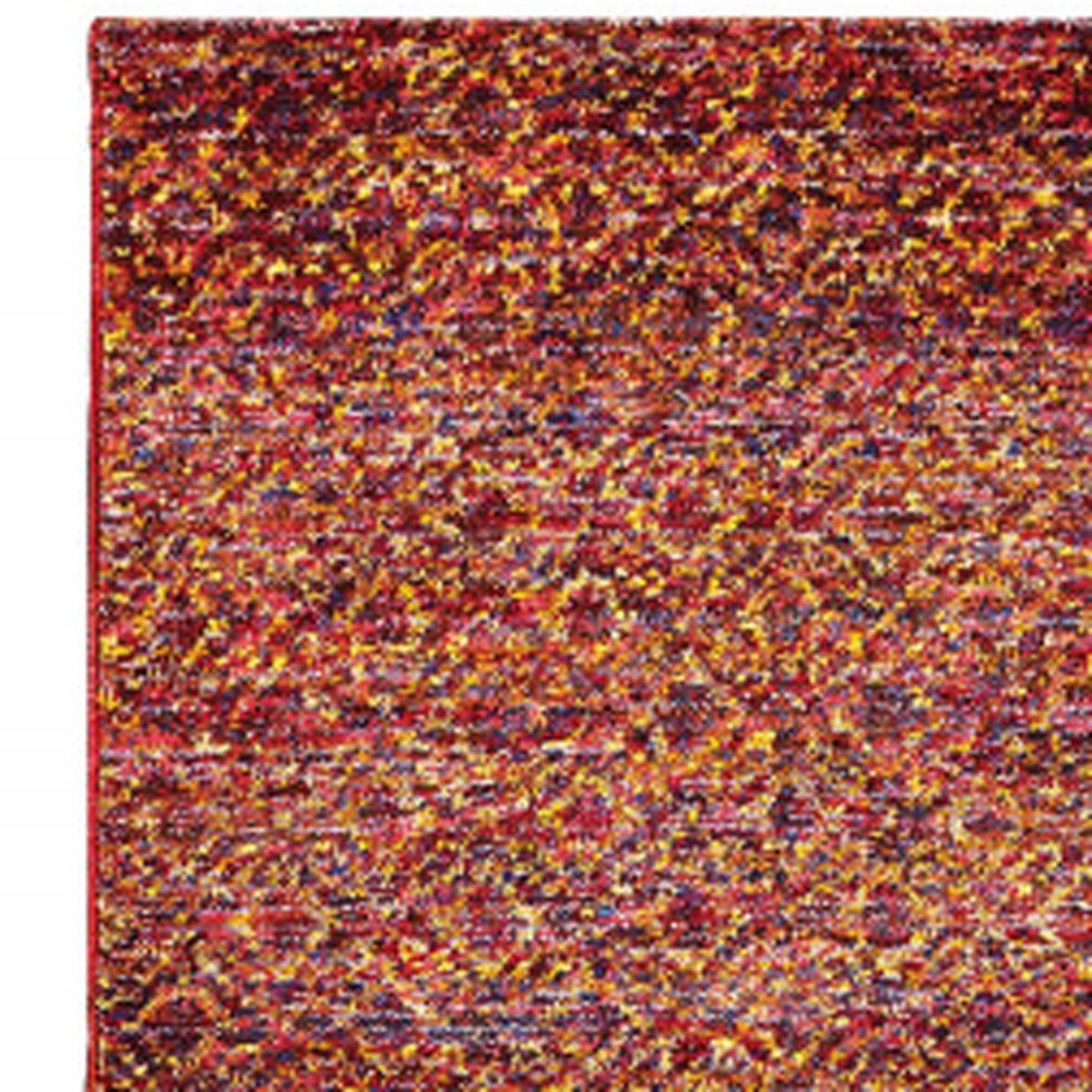 12' Red Gold And Blue Geometric Runner Rug
