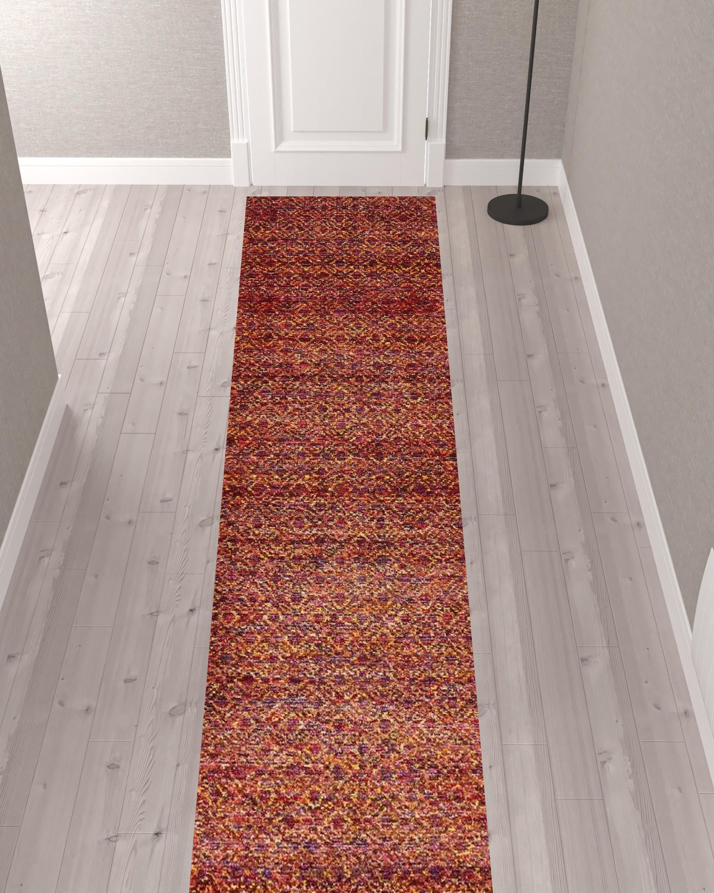 12' Runner Red Gold and Blue Geometric Power Loom Runner Rug