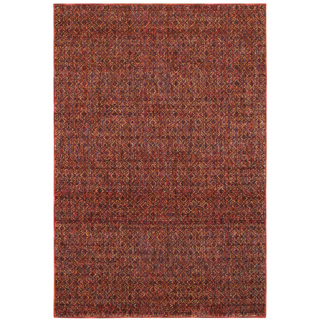 5' X 7' Red and Gold Geometric Power Loom Area Rug