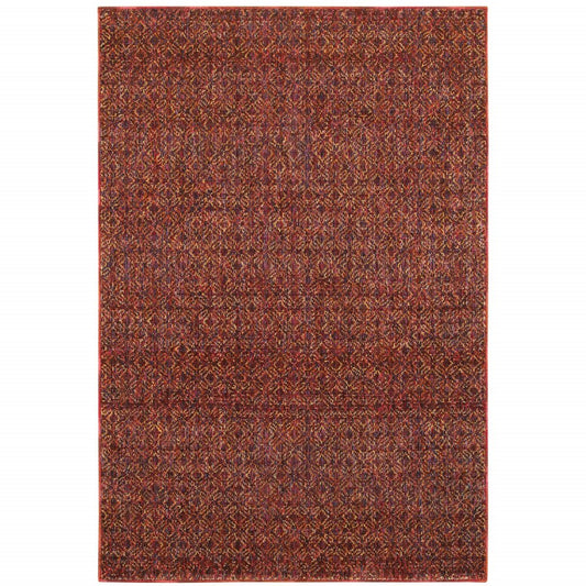 5' X 7' Red And Rust Geometric Distressed Area Rug