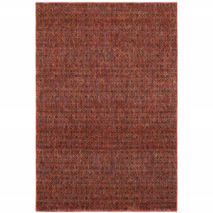 5' X 7' Red And Rust Geometric Distressed Area Rug