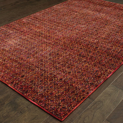 5' X 7' Red And Rust Geometric Distressed Area Rug