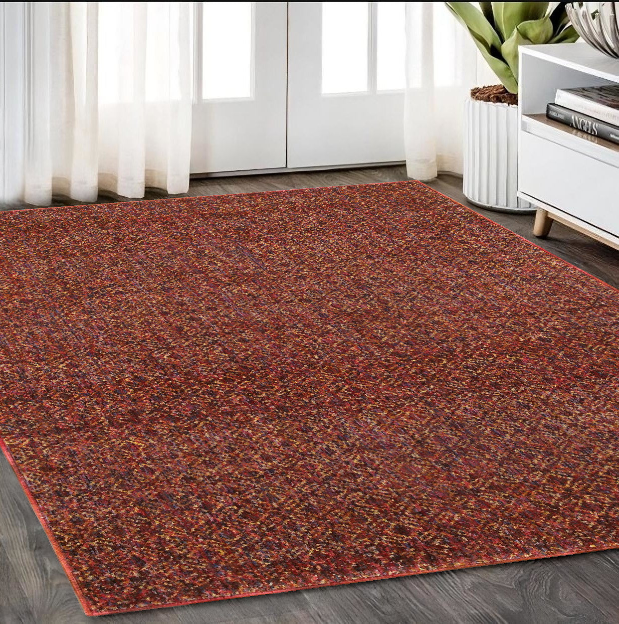 5' X 7' Red and Gold Geometric Power Loom Area Rug