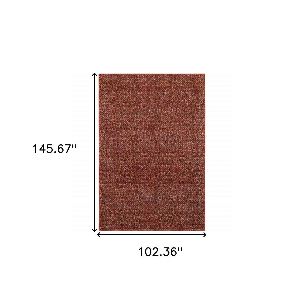 9' X 12' Red and Gold Geometric Power Loom Area Rug