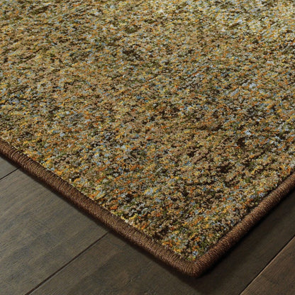 8' Green And Gold Geometric Distressed Runner Rug