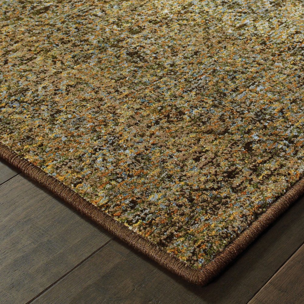 8' Green And Gold Geometric Distressed Runner Rug