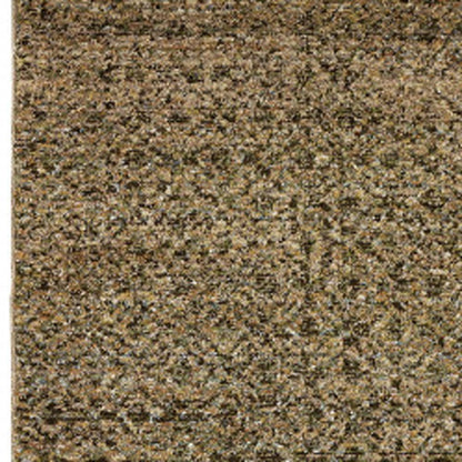 8' Green And Gold Geometric Distressed Runner Rug