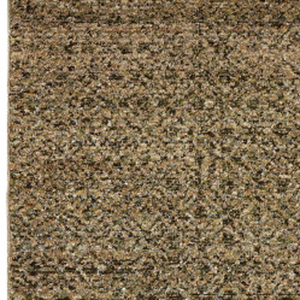 8' Green And Gold Geometric Distressed Runner Rug
