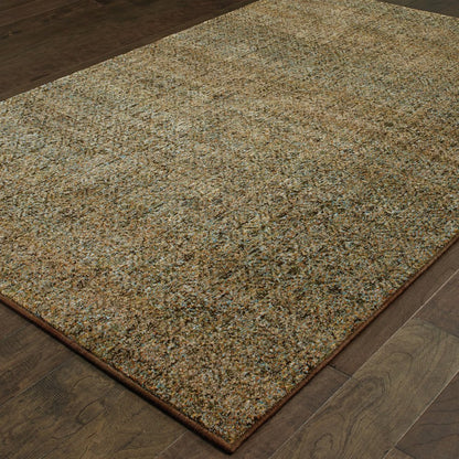 8' X 11' Green And Gold Geometric Distressed Area Rug