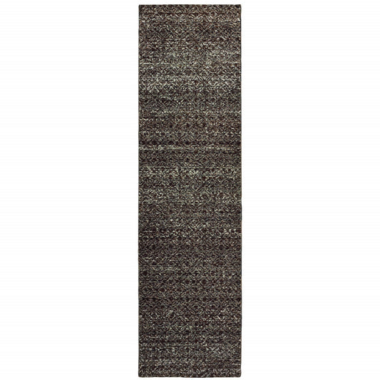 8' Runner Gray Geometric Power Loom Runner Rug