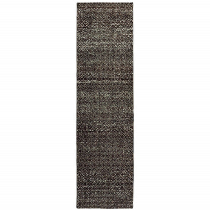 12' Charcoal Gray And Brown Geometric Runner Rug