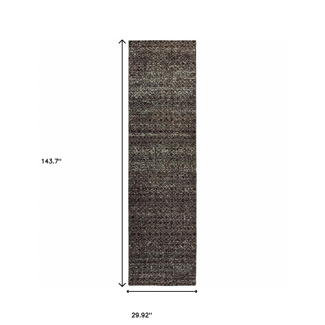 12' Runner Charcoal Grey and Brown Geometric Power Loom Runner Rug