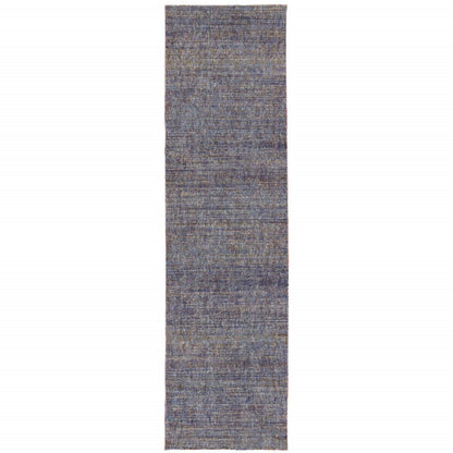 8' Blue And Ivory Runner Rug