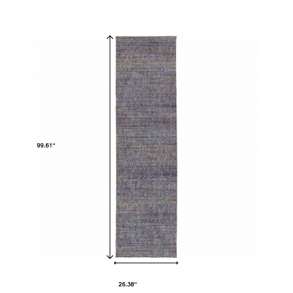 8' Blue And Ivory Runner Rug