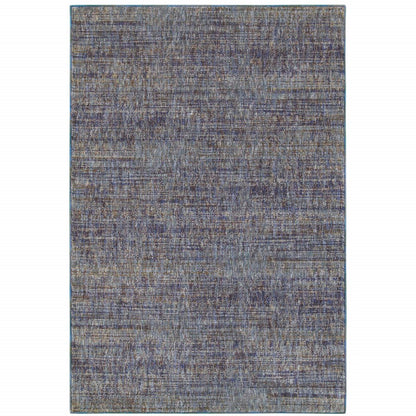 Rectangular blue-gray rug with a distressed abstract pattern; muted blues, grays & ivory tones for modern living spaces.