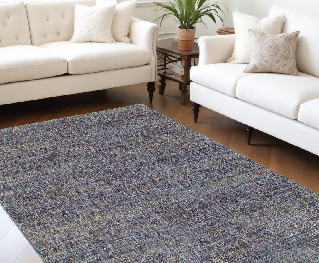 8' X 11' Blue and Ivory Power Loom Area Rug