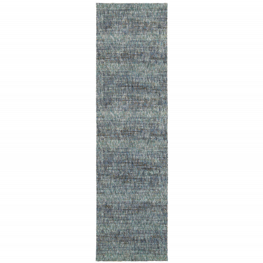 8' Runner Blue and Gray Power Loom Runner Rug