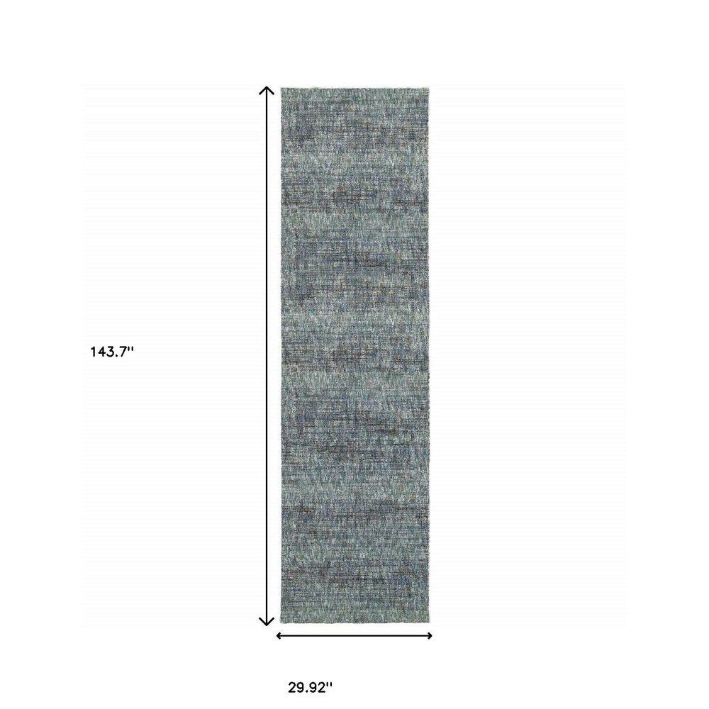 12' Blue Gray And Silver Runner Rug