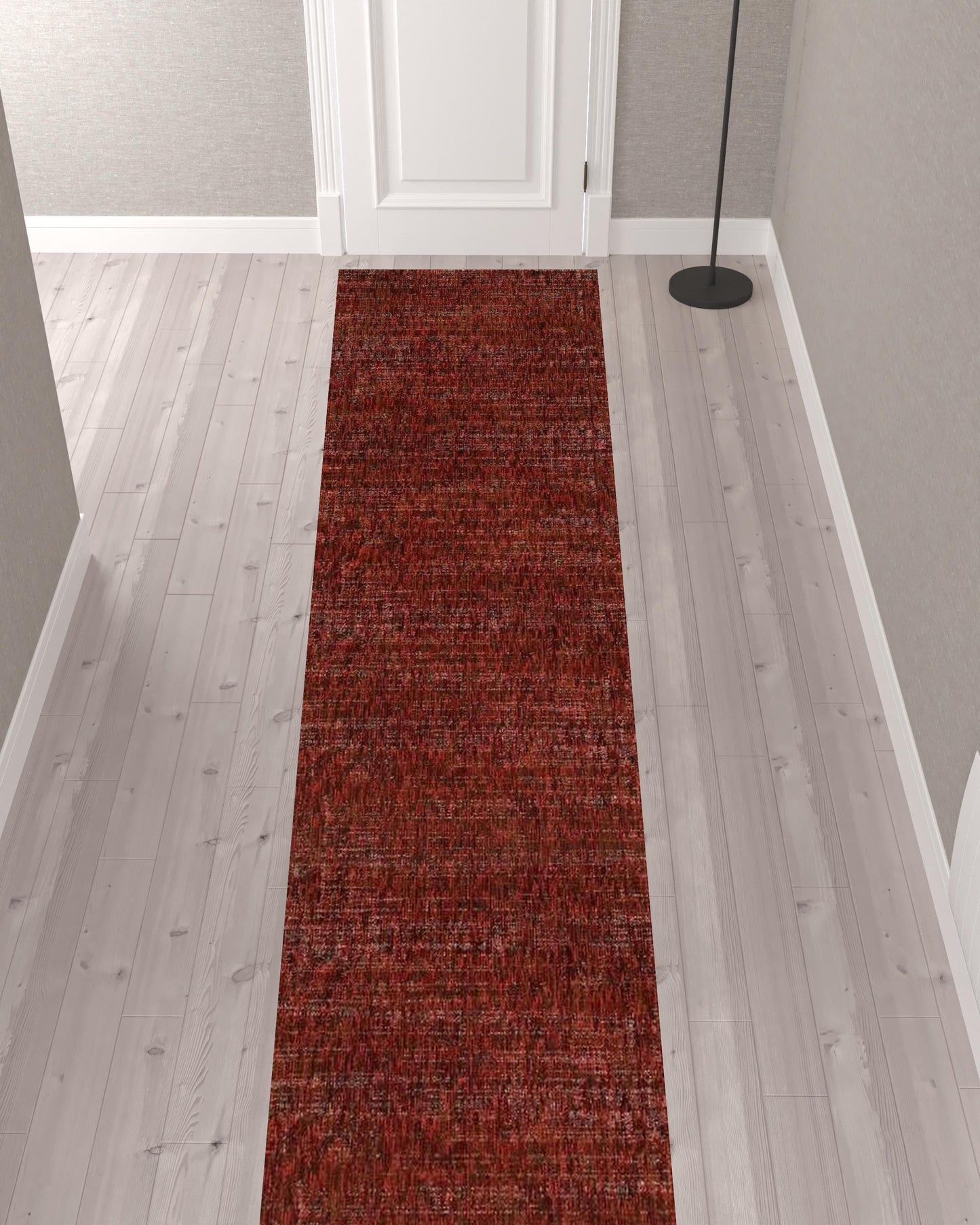 12' Runner Red Grey Deep and Charcoal Power Loom Runner Rug